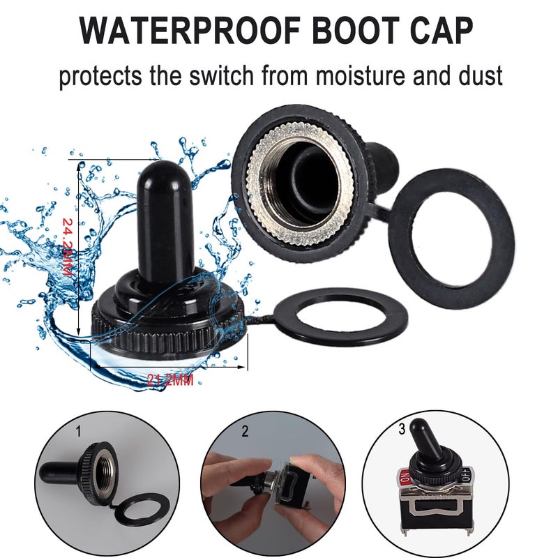 DMWD 5pcs Heavy Duty Rocker Toggle Switch 30A 12VDC / 20A 120VAC SPST 2Pin ON/Off Electric Pull Push Latching Switch Bakelite Housing with Waterproof Boot Cap for Car Boat Marine (Black) - Image 5